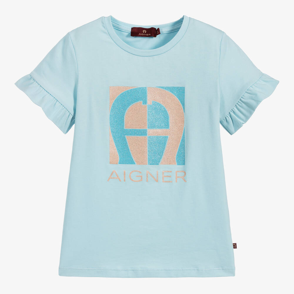 AIGNER - Girls Blue Cotton T-Shirt | Childrensalon