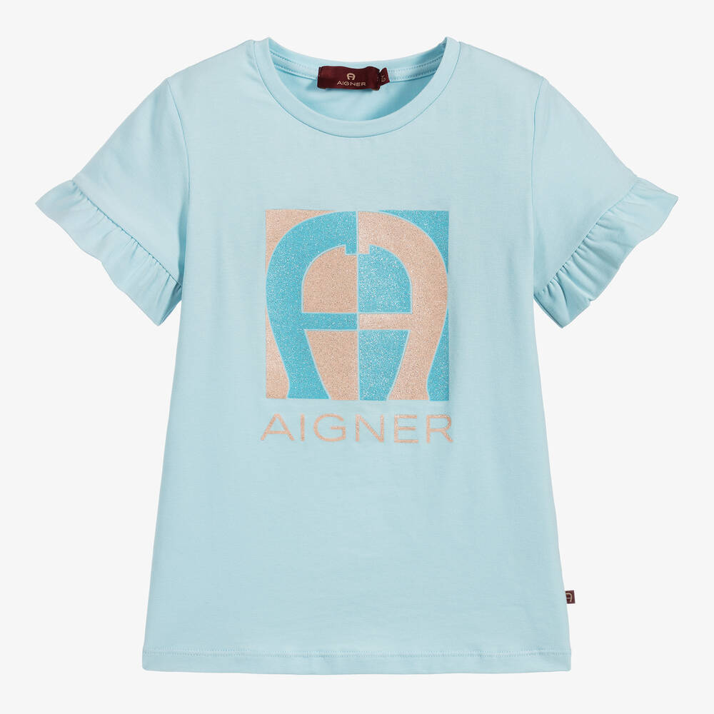 AIGNER-Голубая футболка из хлопка для девочек | Childrensalon Outlet