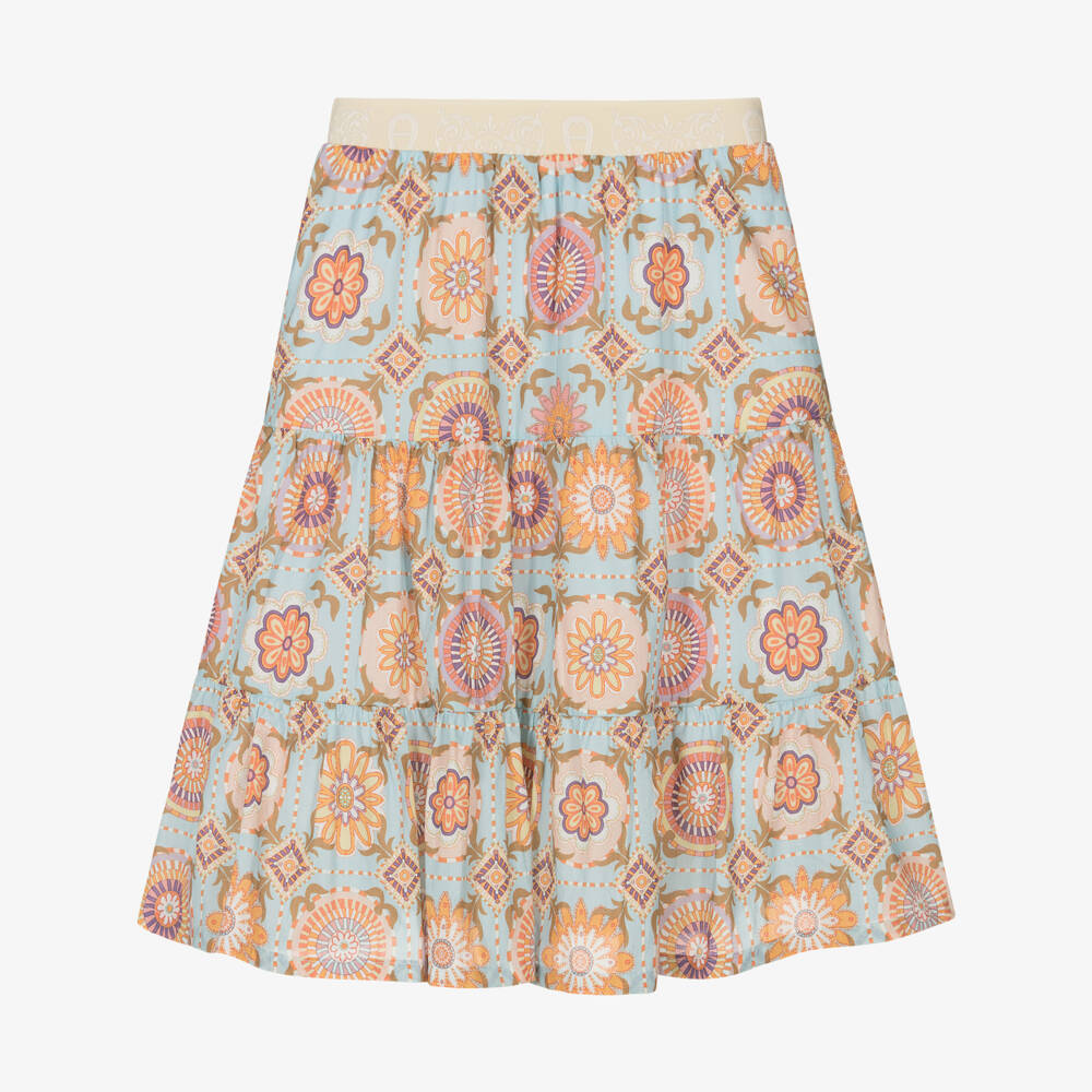 AIGNER-Girls Blue Cotton Tile Print Skirt | Childrensalon Outlet