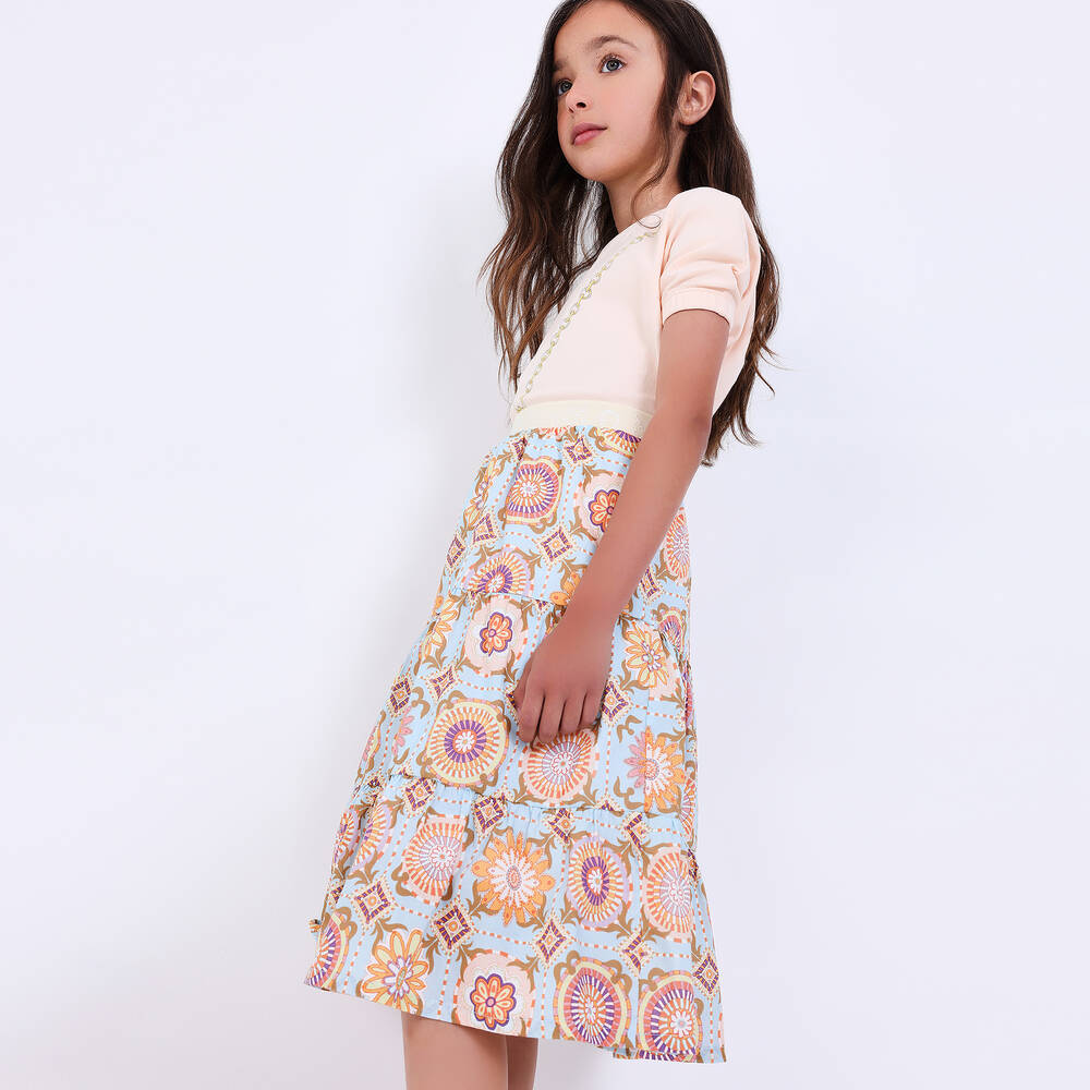 AIGNER-Girls Blue Cotton Tile Print Skirt | Childrensalon Outlet