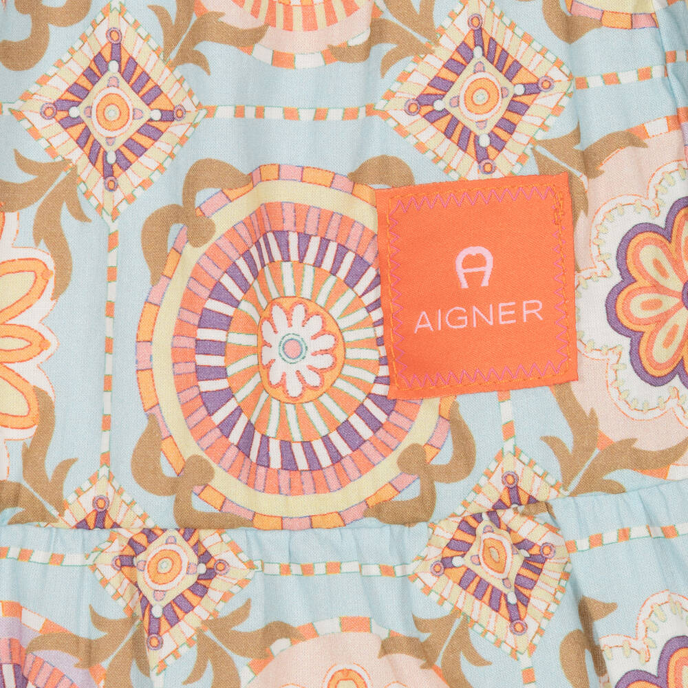 AIGNER-Girls Blue Cotton Tile Print Skirt | Childrensalon Outlet