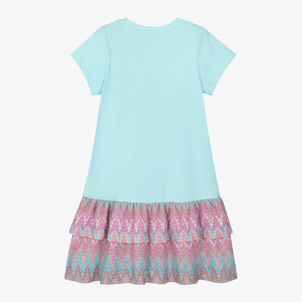 AIGNER-Girls Blue & Pink Embroidered Cotton Dress | Childrensalon Outlet