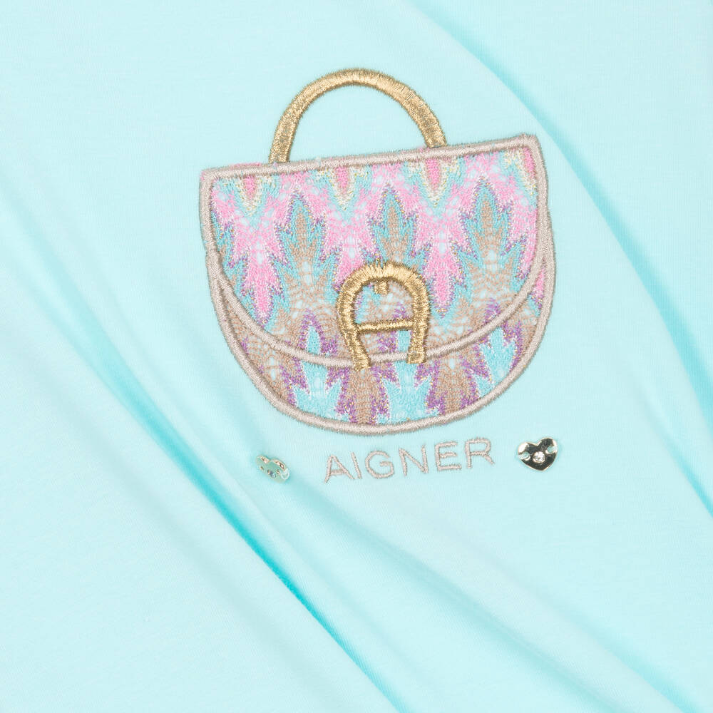 AIGNER-Girls Blue & Pink Embroidered Cotton Dress | Childrensalon Outlet