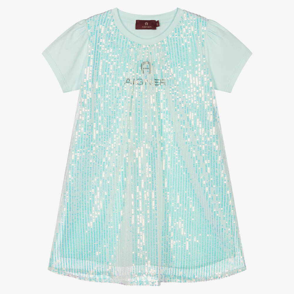 AIGNER-فستانن تول مزين بترتر لون أزرق | Childrensalon Outlet