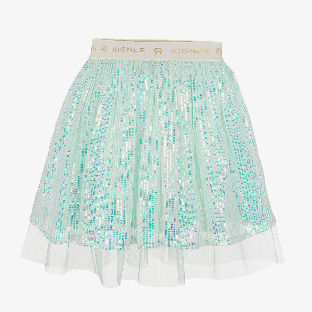 AIGNER - Girls Blue Sequin Tulle Skirt | Childrensalon