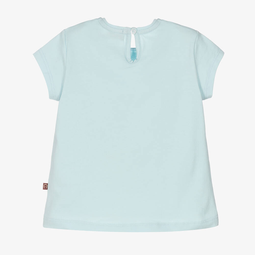 AIGNER-Girls Blue Studded Logo Cotton T-Shirt | Childrensalon Outlet