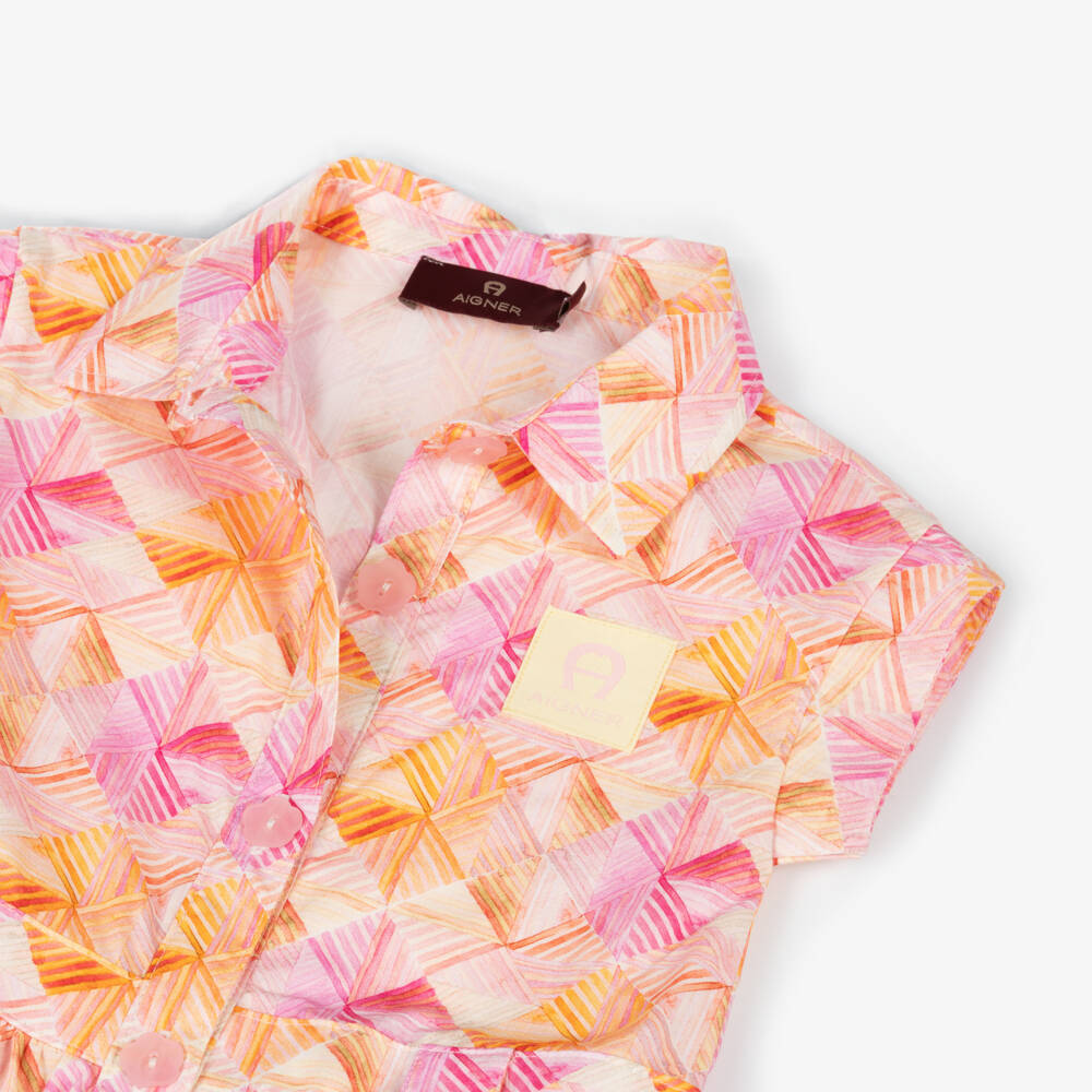 AIGNER-فستان قطني بنقشة وردية للبنات | Childrensalon Outlet