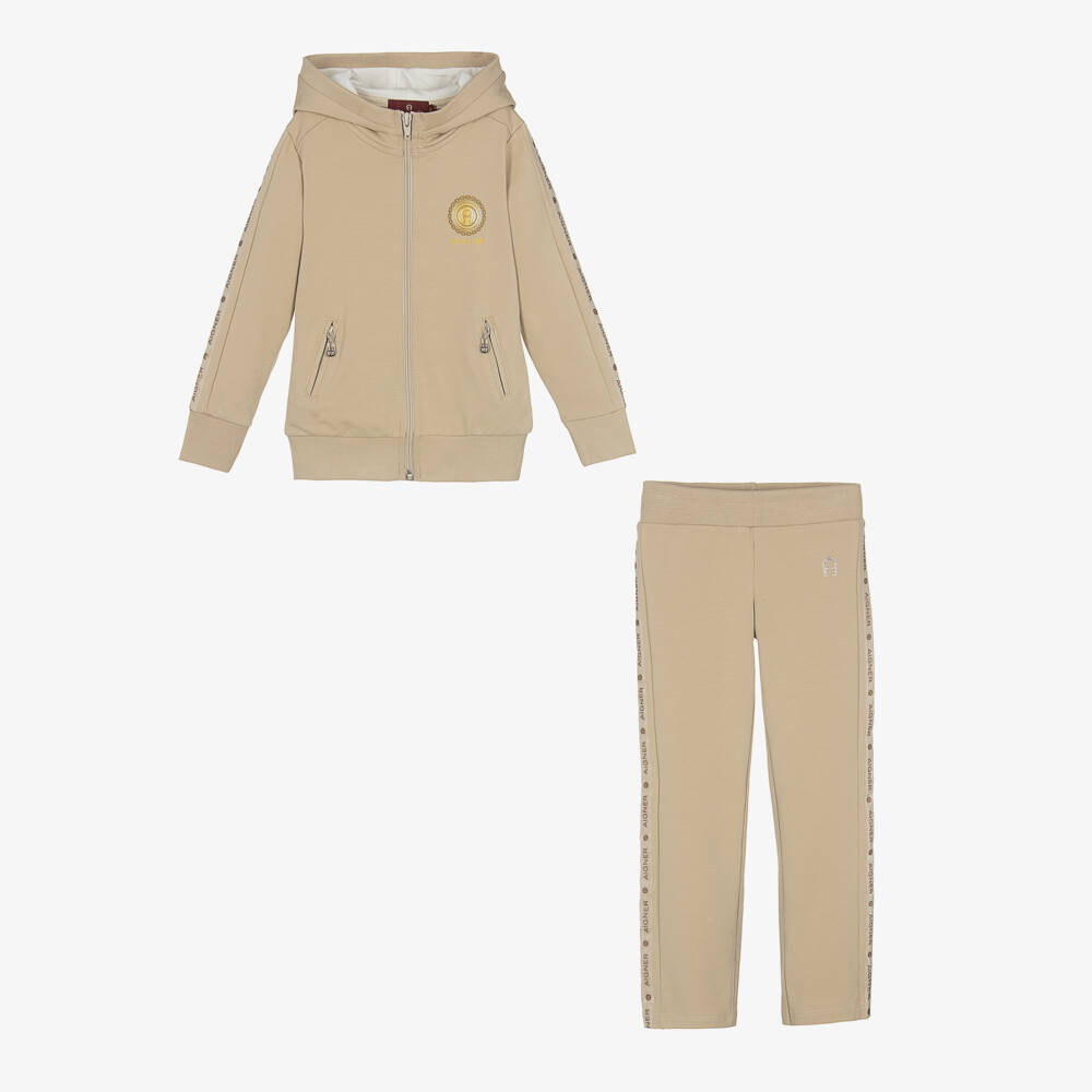 AIGNER-Girls Casual Beige Cotton Set | Childrensalon Outlet