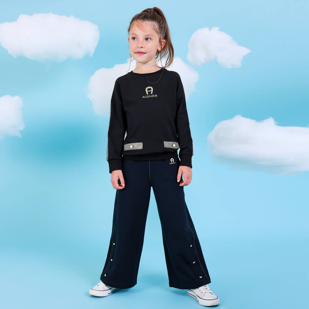 AIGNER-Girls Charcoal Logo Jersey Top | Childrensalon Outlet