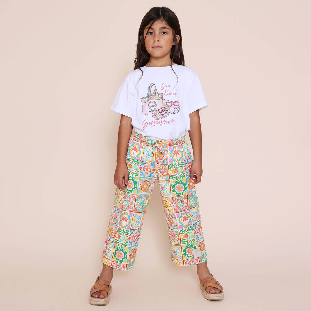 AIGNER-Розовые и зеленые брюки из поплина с принтом для девочек | Childrensalon Outlet
