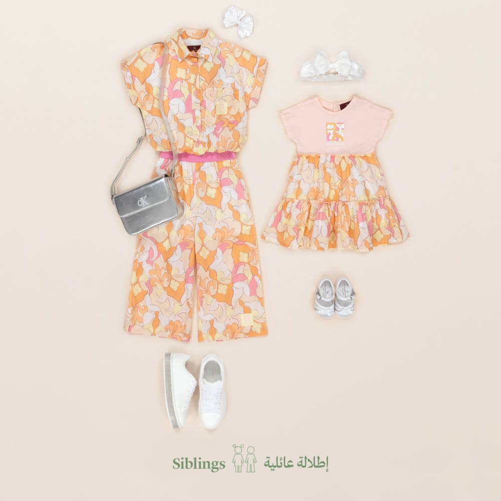 AIGNER-Girls Cotton Dress in Pink & Orange | Childrensalon Outlet