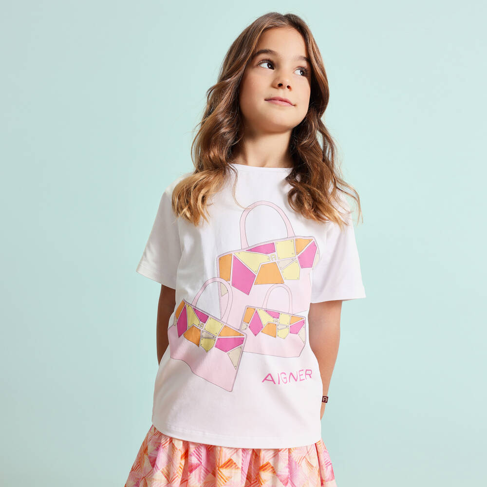AIGNER-Girls Cotton Tee with Bag Graphic | Childrensalon Outlet