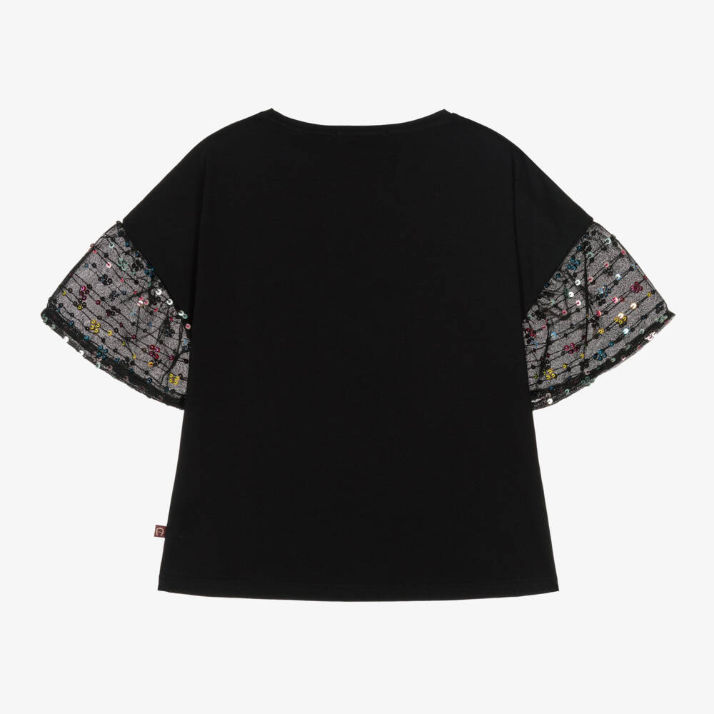 AIGNER-Girls Cotton & Tulle Black Tee | Childrensalon Outlet