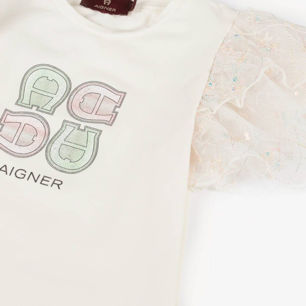 AIGNER-Girls Creamy Tee with Tulle Delight | Childrensalon Outlet