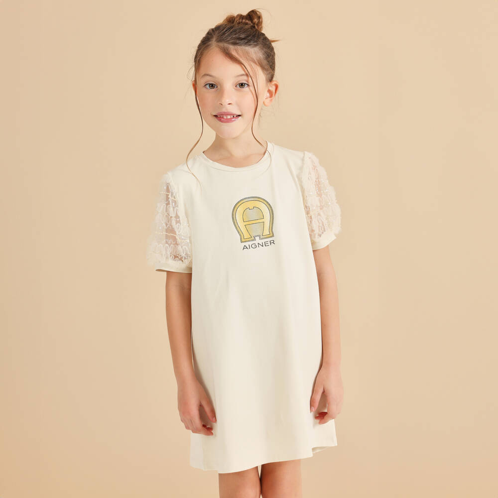 AIGNER-Элегантное бежевое платье для девочек | Childrensalon Outlet