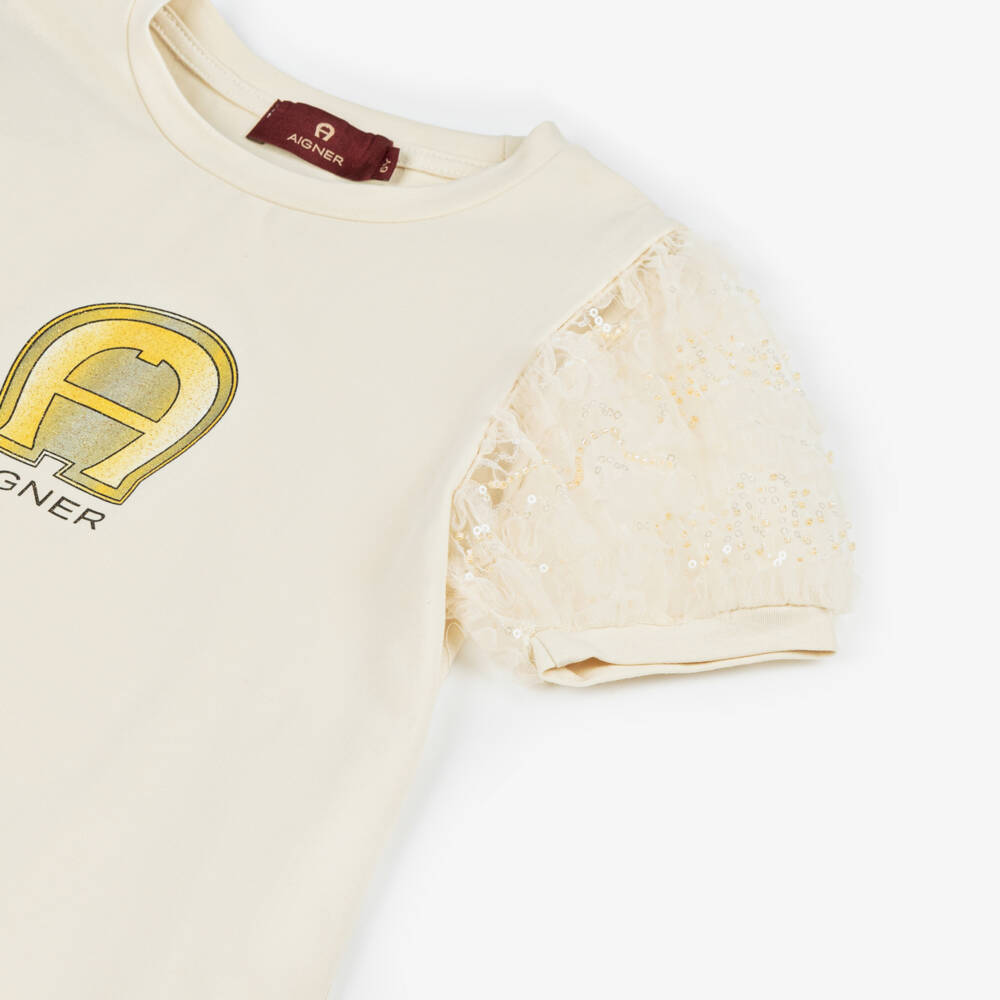 AIGNER-Элегантное бежевое платье для девочек | Childrensalon Outlet