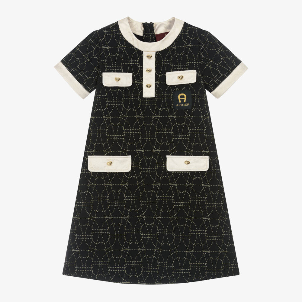 AIGNER-Girls Elegant Black & Gold Dress | Childrensalon Outlet