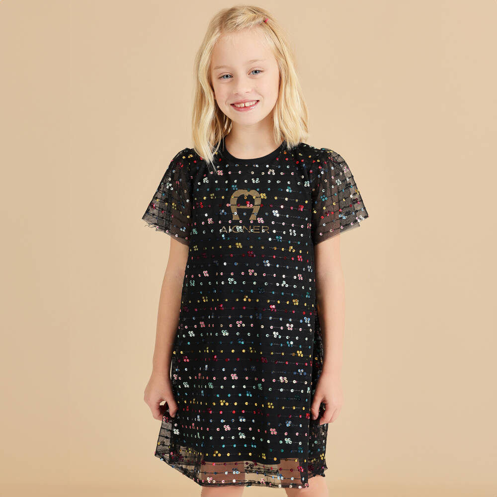 AIGNER-Элегантное черное платье с пайетками для девочек | Childrensalon Outlet