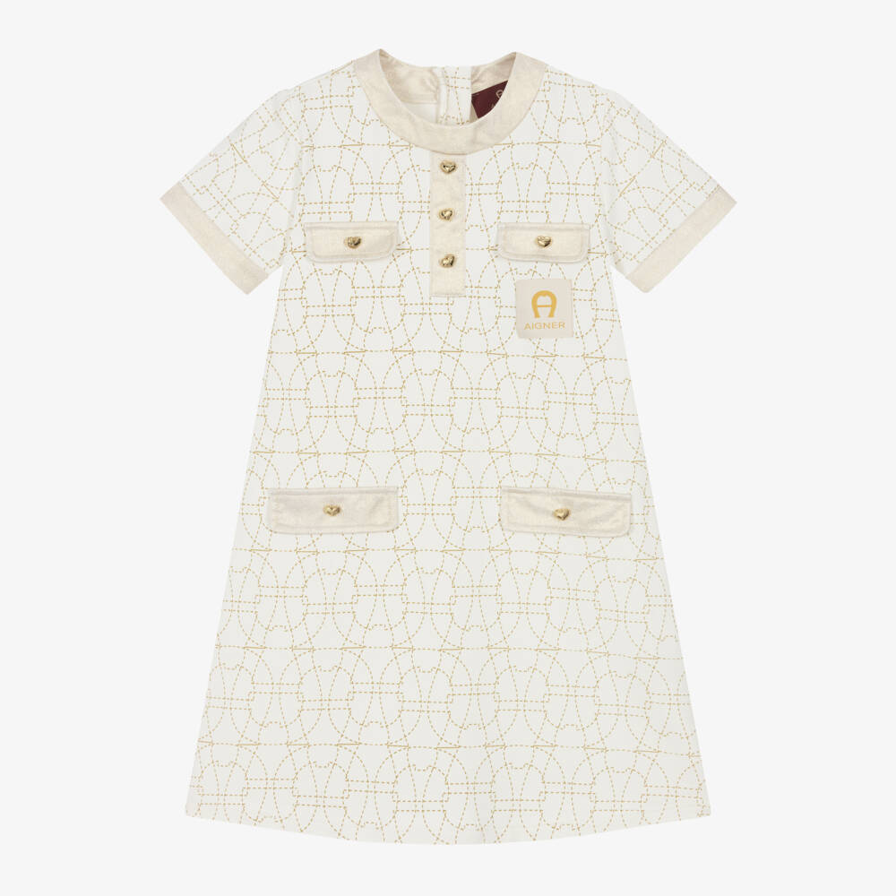 AIGNER-Girls Elegant Ivory & Gold Dress | Childrensalon Outlet