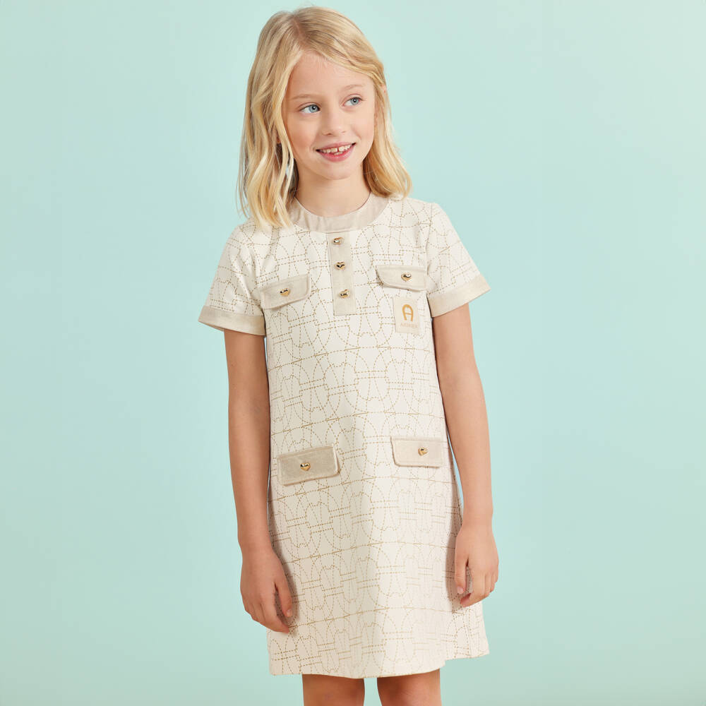 AIGNER-Элегантное кремовое и золотое платье для девочек | Childrensalon Outlet