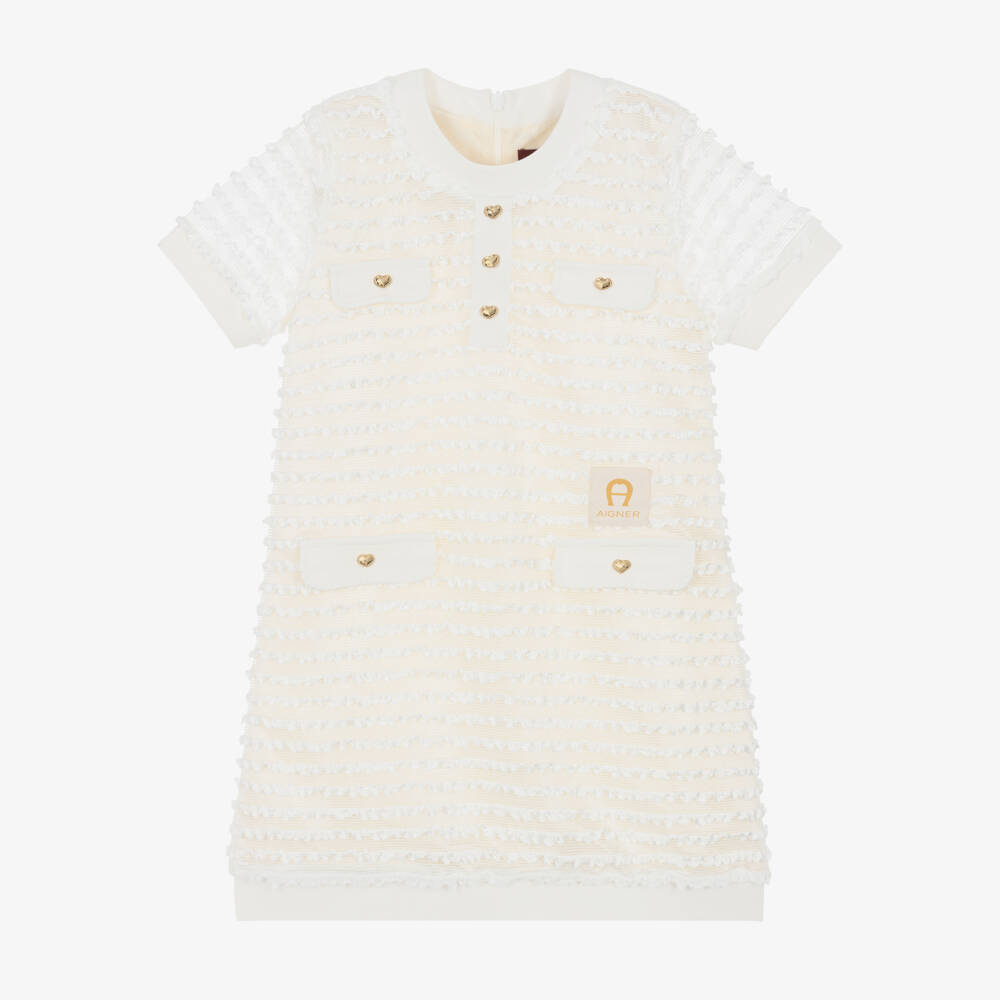 AIGNER-Girls Elegant Ivory Ruffle Dress | Childrensalon Outlet