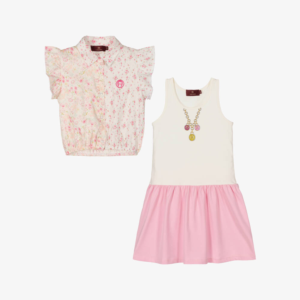 AIGNER-Girls Floral Cotton Blouse & Dress Set | Childrensalon Outlet