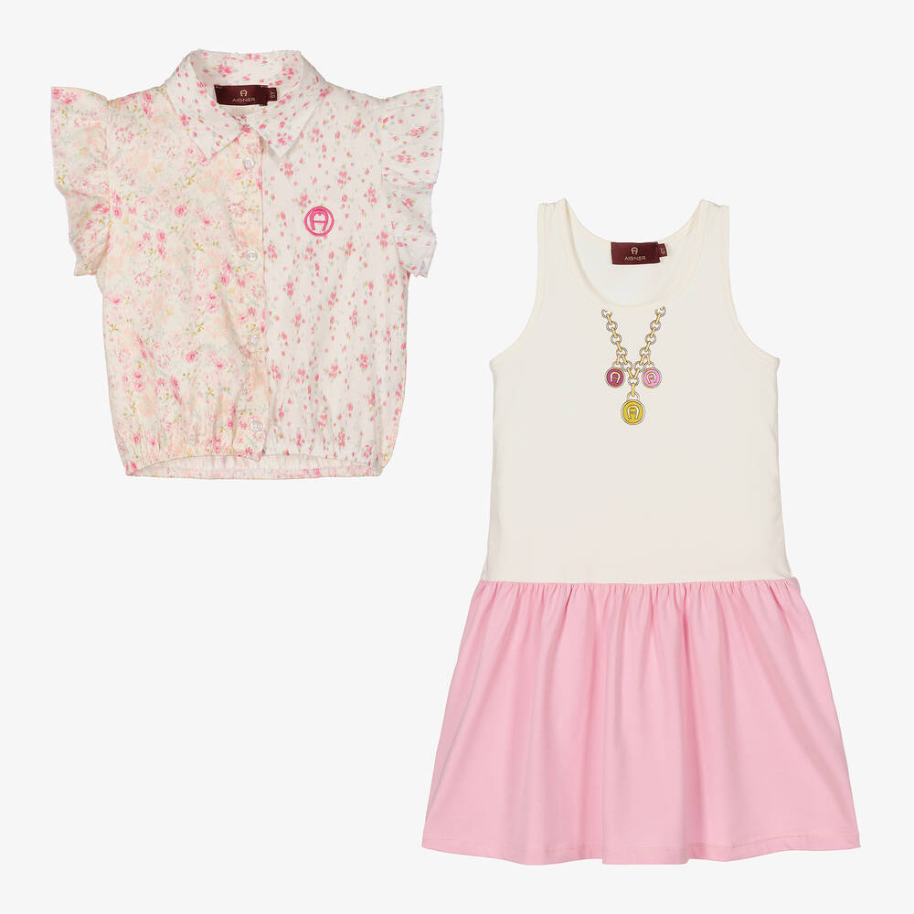 AIGNER-Girls Floral Cotton Blouse & Dress Set | Childrensalon Outlet