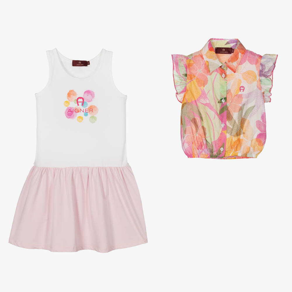 AIGNER-Girls Floral Cotton Blouse & Dress Set | Childrensalon Outlet