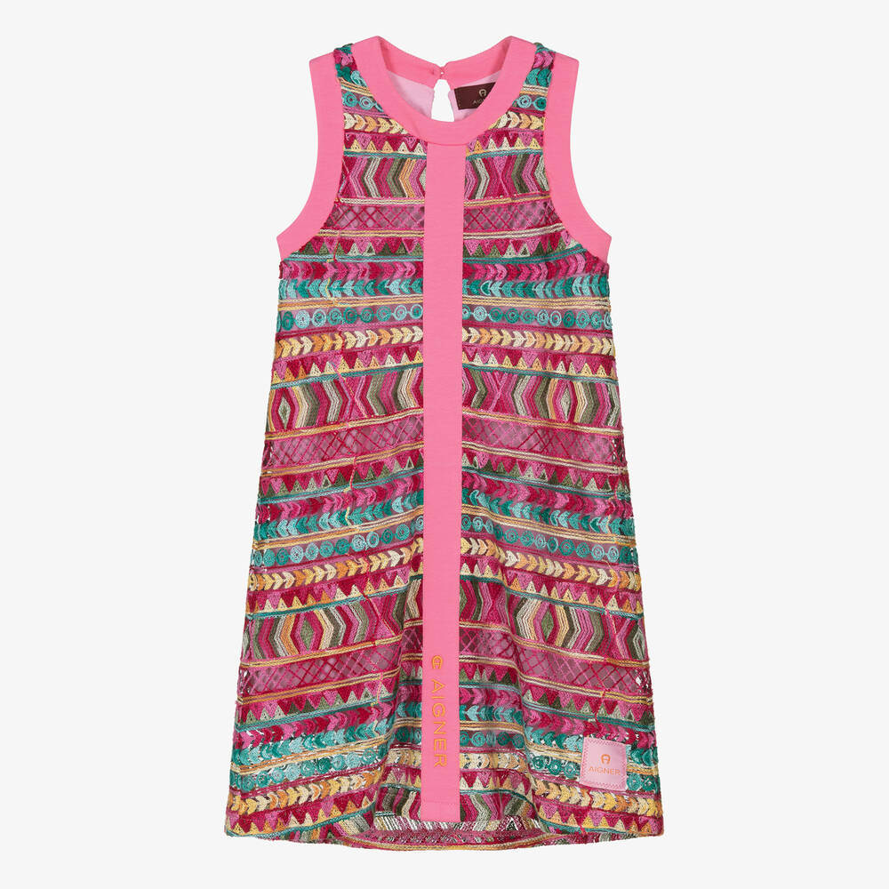AIGNER-Girls Fuchsia Pink Embroidered Dress | Childrensalon Outlet
