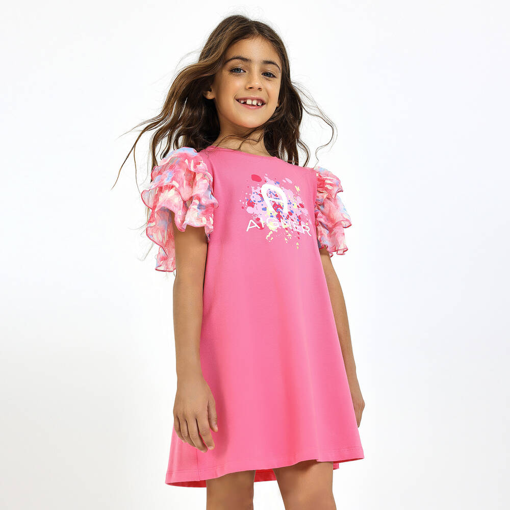 AIGNER-Girls Fuchsia Pink & Pastel Cotton Dress | Childrensalon Outlet