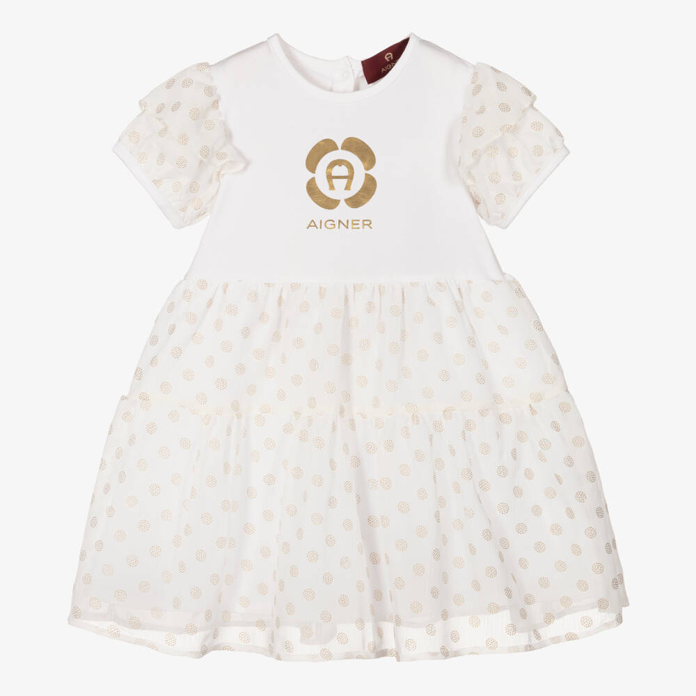 AIGNER-Girls Gold Dot Chiffon Dress | Childrensalon Outlet