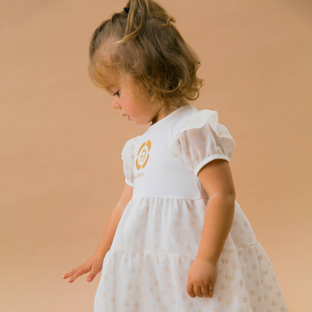 AIGNER-Girls Gold Dot Chiffon Dress | Childrensalon Outlet