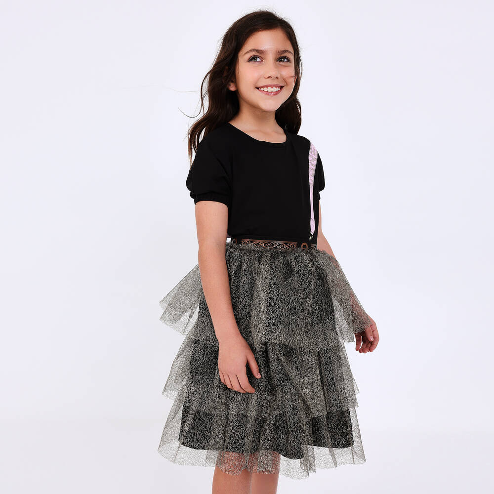 AIGNER-Girls Gold Tulle Mesh Tiered Skirt | Childrensalon Outlet
