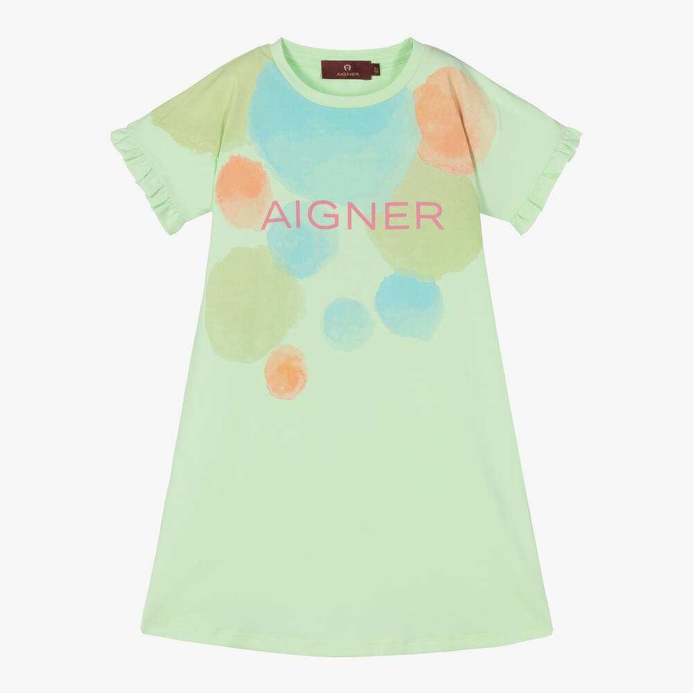 AIGNER - Baumwollkleid in Grün und Blau (M) | Childrensalon