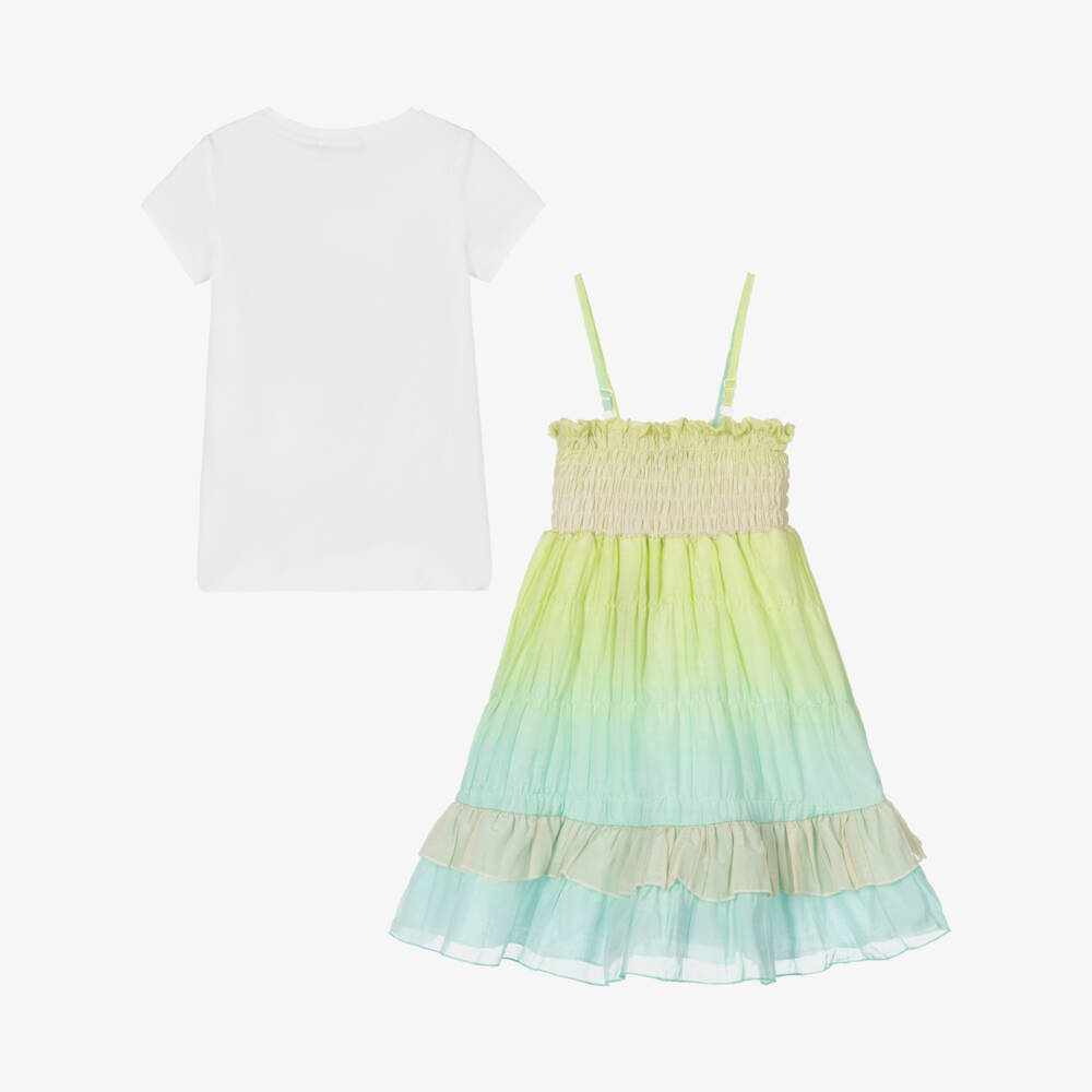 AIGNER-Футболка и зелено-голубое платье с эффектом омбре | Childrensalon Outlet