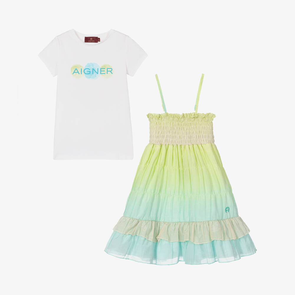 AIGNER-Футболка и зелено-голубое платье с эффектом омбре | Childrensalon Outlet