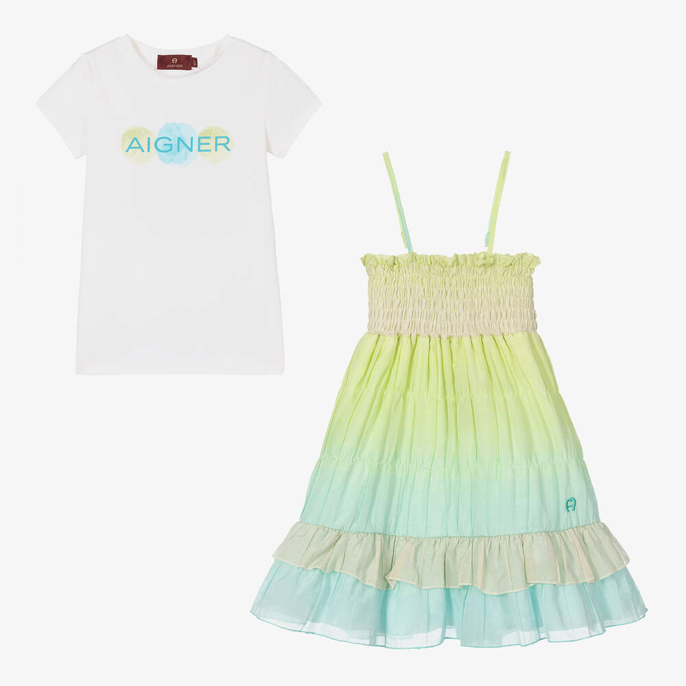 AIGNER-Girls Green & Blue Ombré Dress Set | Childrensalon Outlet