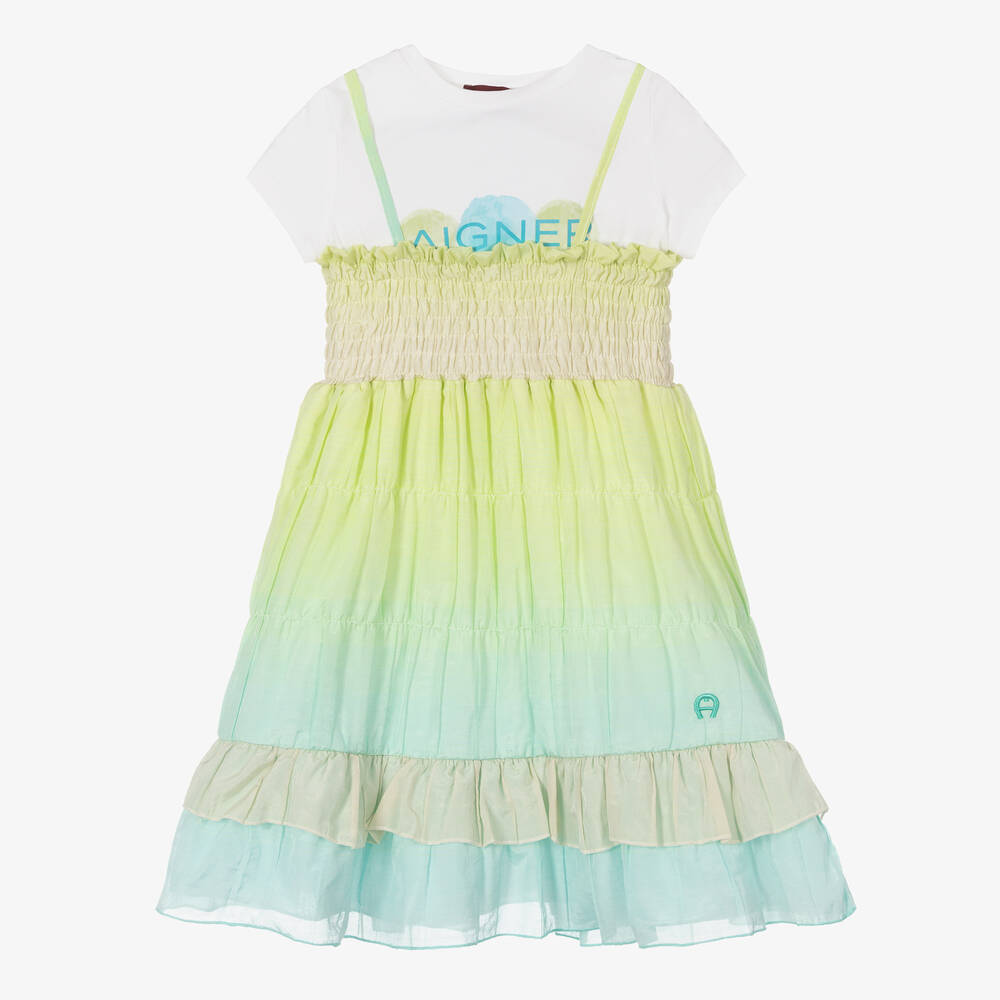 AIGNER - Girls Green & Blue Ombré Dress Set | Childrensalon