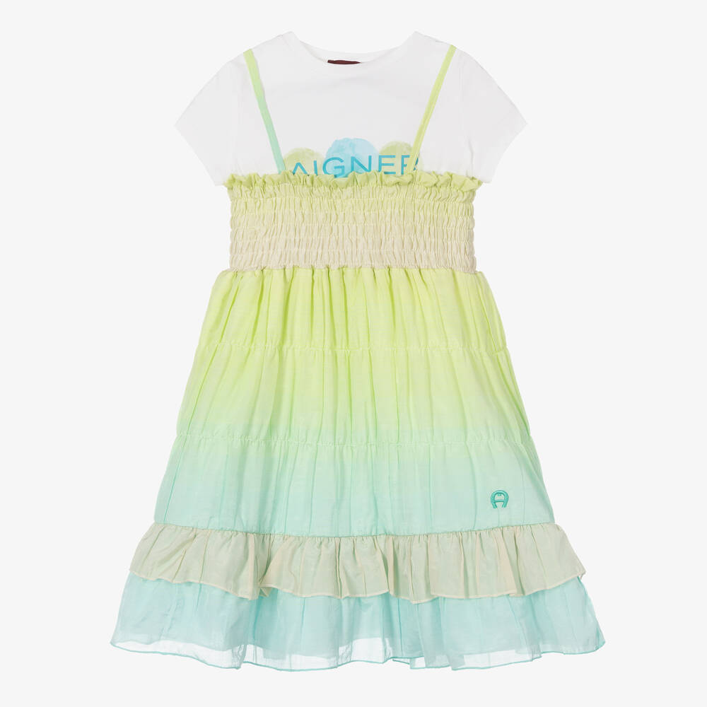 AIGNER - Ombré-Kleid-Set in Grün & Blau (M) | Childrensalon