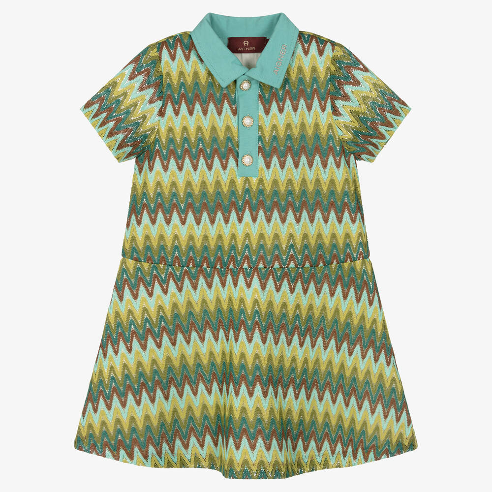 AIGNER - Robe zigzag verte et marron fille | Childrensalon