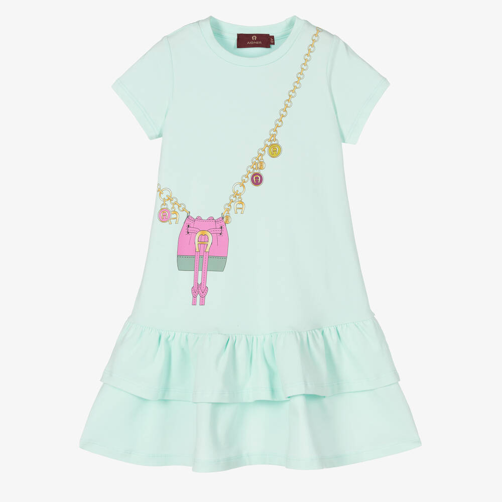 AIGNER - Girls Green Cotton Crossbody Bag Dress | Childrensalon