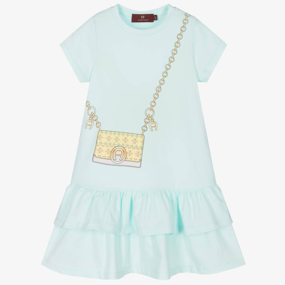 AIGNER - Girls Green Cotton Dress | Childrensalon