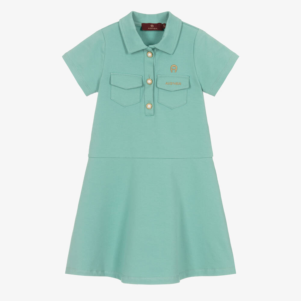 AIGNER - Robe verte en coton pour fille | Childrensalon