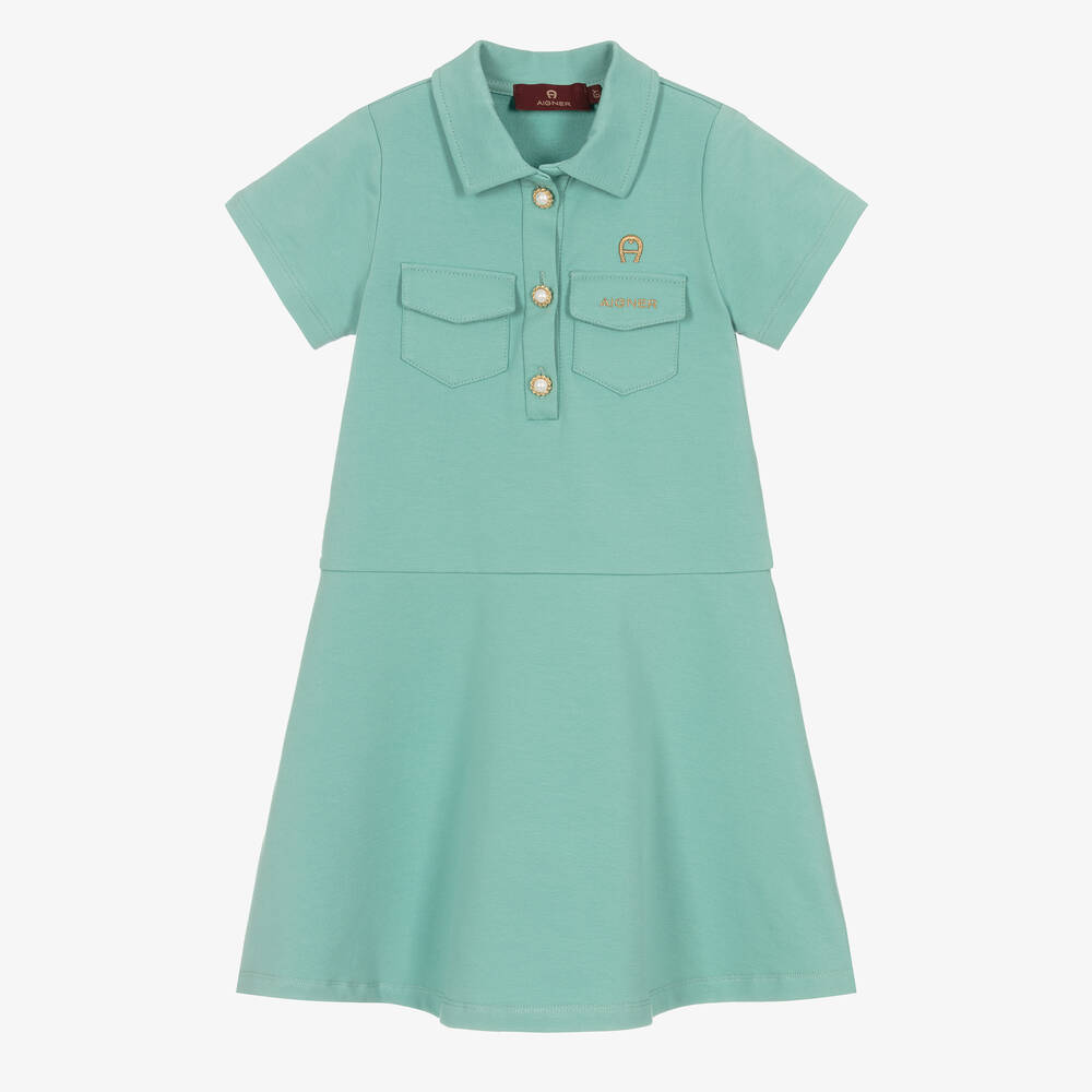 AIGNER-Girls Green Cotton Dress | Childrensalon Outlet