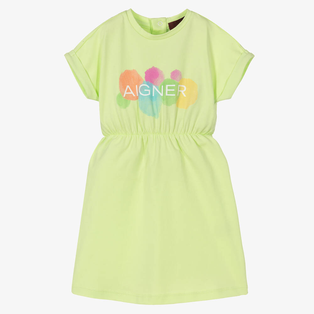 AIGNER - Girls Green Cotton Logo Dress | Childrensalon