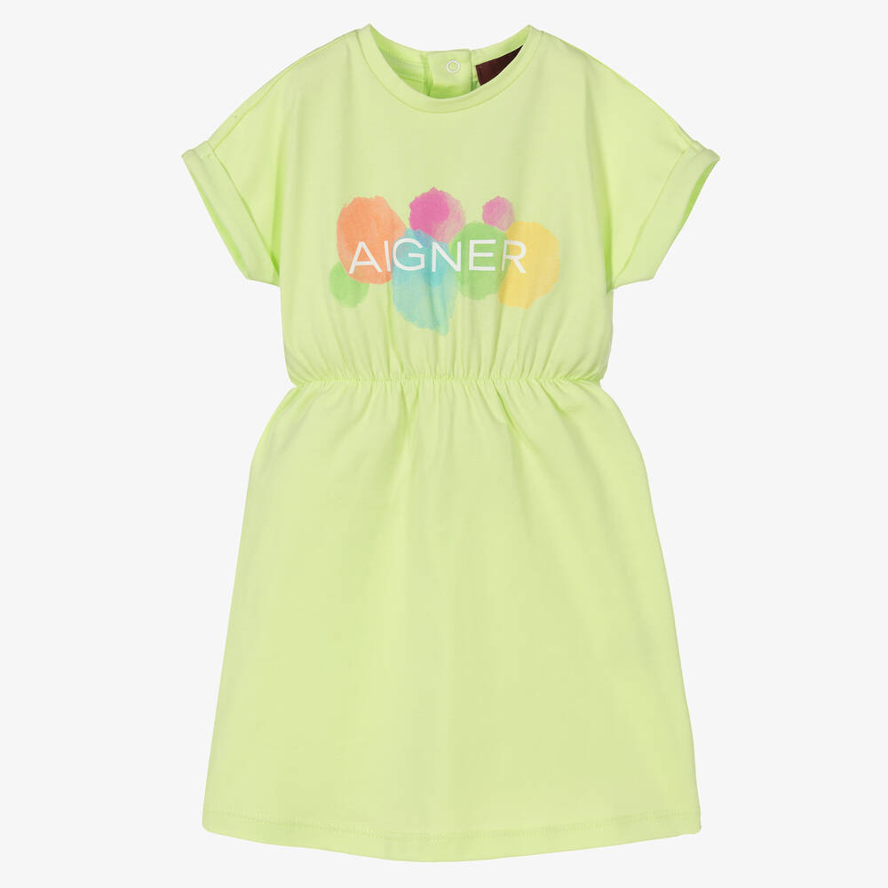 AIGNER-Girls Green Cotton Logo Dress | Childrensalon Outlet