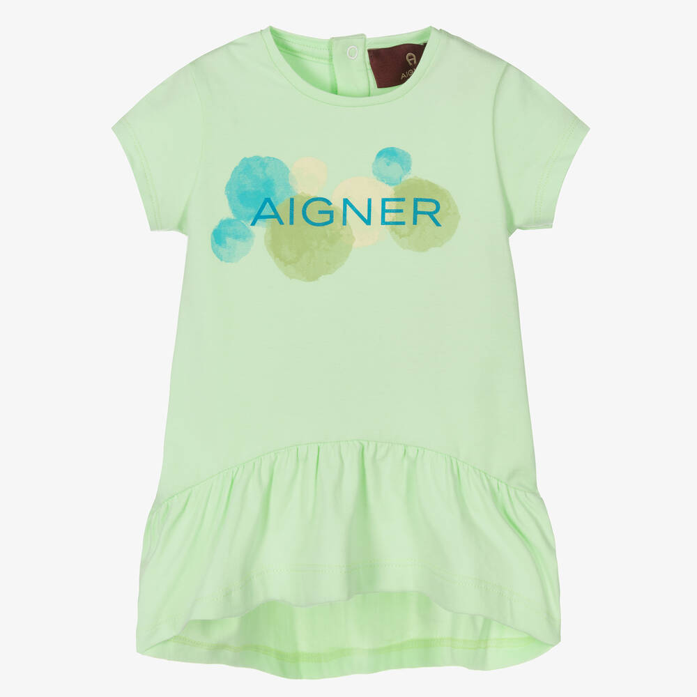 AIGNER - فستان أطفال بناتي قطن جيرسي لون أخضر | Childrensalon