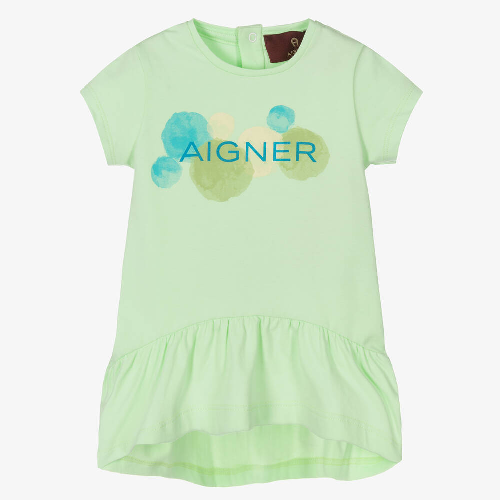 AIGNER - Robe verte en coton fille | Childrensalon