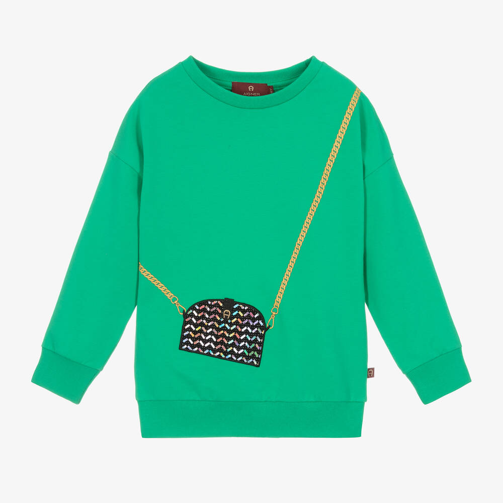 AIGNER - Girls Green Cotton Sweatshirt | Childrensalon