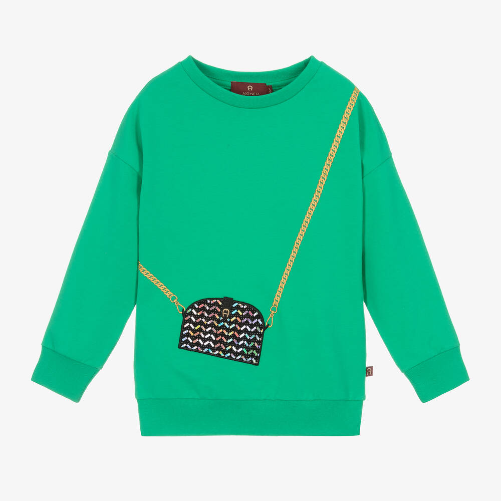 AIGNER - Sweat vert en coton sac pour fille | Childrensalon